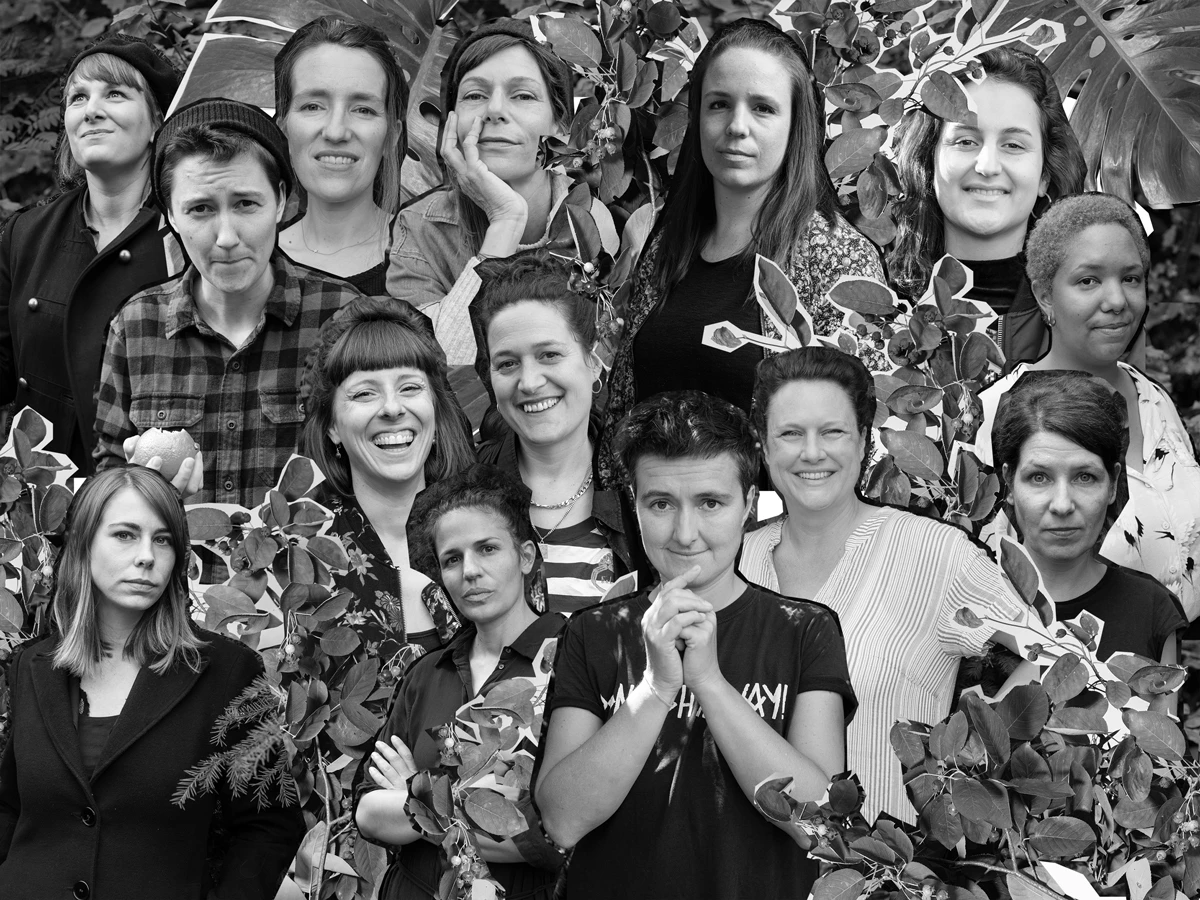 A collage of portraits, showing the fourteen team members of Helvetiarockt.